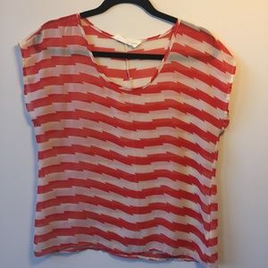 Red and off white striped blouse